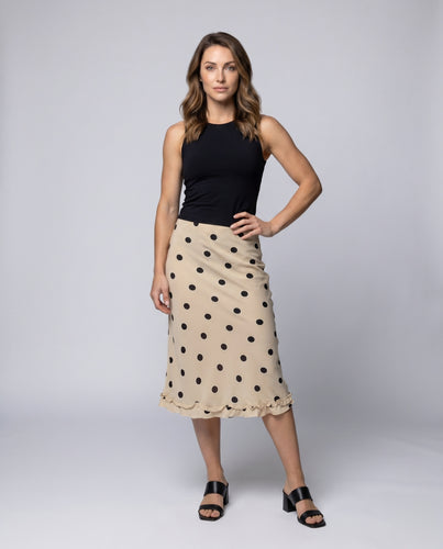 Damen Midi-Rock mit verspieltem Punktenmuster und elastischem Bund EB