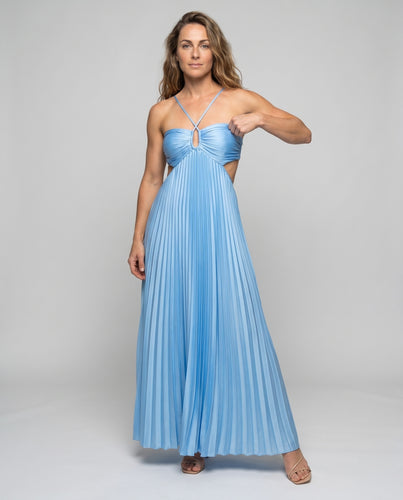 Damen Plissiertes Maxikleid mit schmalem Trägerdesign und elegantem Schnitt EB