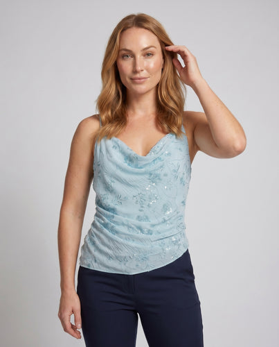 Damen Schickes Top mit funkelnden Pailletten und drapiertem Design EB