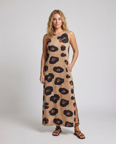 Damen Schlankes Maxikleid mit elegantem Leopardenmuster EB