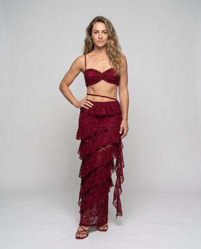 Damen Spitzen-Bikini-Set mit voluminösem Rock und verführerischem Design EB