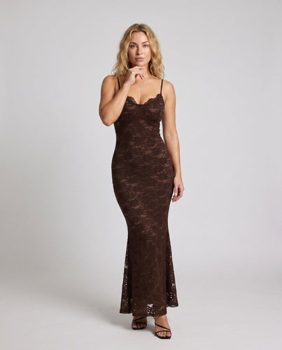 Damen Spitzen-Maxikleid mit schulterfreiem Design und floralem Muster EB