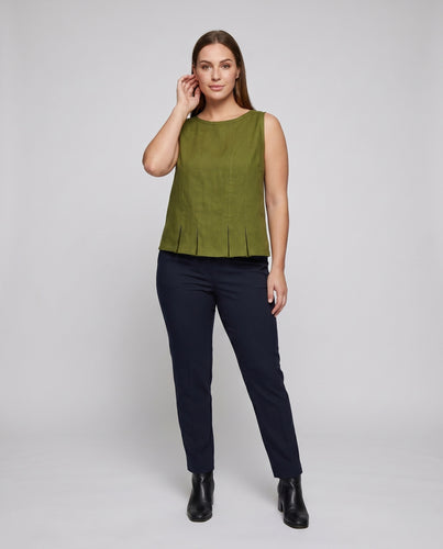 Damen ärmelloses Leinenoberteil mit Plissee-Design