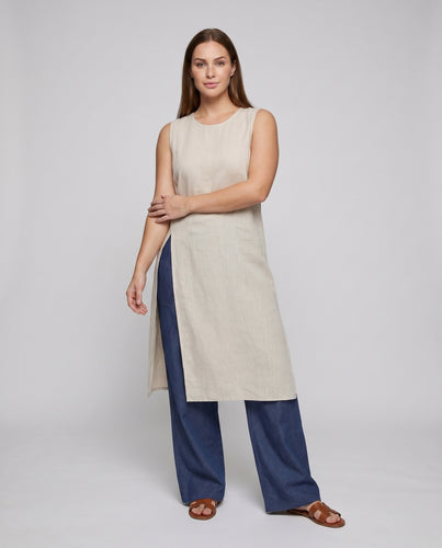 Damen ärmelloses Longshirt mit modischen Seitenschlitzen