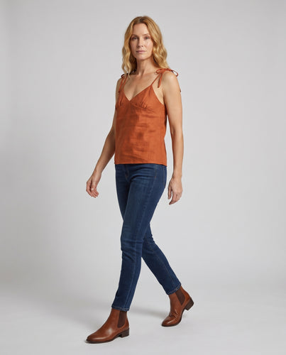 Damen Cropped Leinen-Top mit Spaghettiträgern und V-Ausschnitt