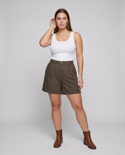 Damen elegante Leinen-Shorts mit hohem Taillenbund und seitlichen Eingrifftaschen