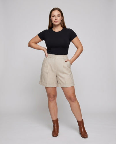 Damen elegante Leinen-Shorts mit hoher Taille und praktischen Taschen