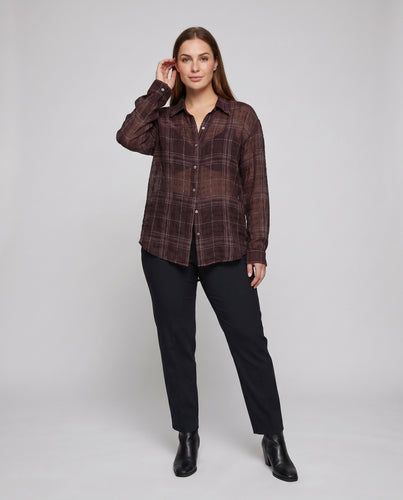 Damen elegante Leinenbluse mit feinem Karomuster