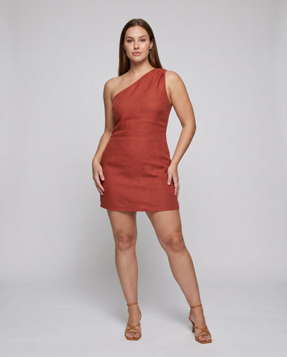 Damen elegantes Leinen-Einarmkleid mit figurbetonendem Schnitt