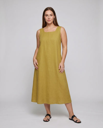Damen elegantes Leinen-Minikleid mit weit geschnittenem Ausschnitt und praktischen Taschen