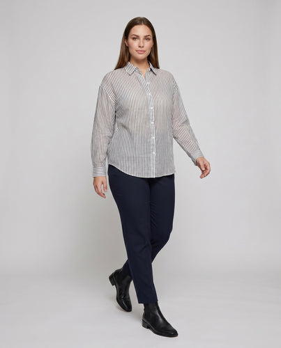 Damen gestreifte, luftige Bluse mit eleganter Knopfleiste und lässigem Schnitt
