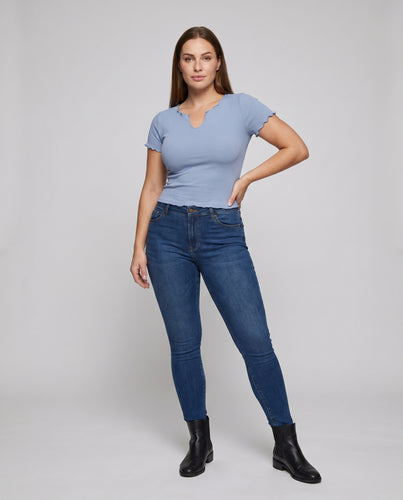 Damen Kurzarm-Shirt mit kreativem V-Ausschnitt