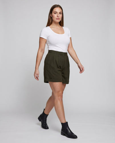 Damen lässige Leinen-Shorts mit elastischem Saum und verstellbarem Kordelzug