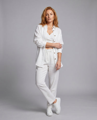 Damen lässige Leinenbluse mit oversized Schnitt und eleganten Knopfdetails