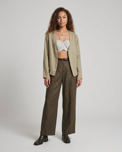 Damen lässige Leinenbluse mit V-Ausschnitt und eleganter Knopfleiste