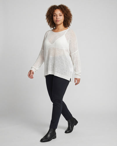 Damen lässiger, leicht transparenter Strickpullover mit überschnittenen Schultern