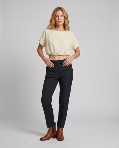 Damen lässiges Leinen-Crop-Top mit weitem Schnitt und minimalistischer Silhouette