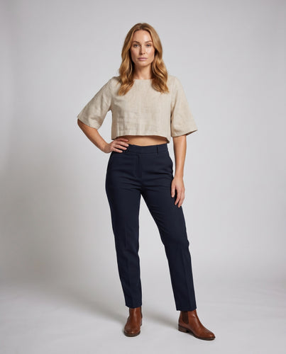 Damen lässiges Leinen-Set mit cropped Oberteil und weiten Hosen