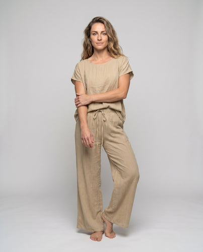 Damen lässiges Lounge-Set aus hochwertigem Leinen mit elastischem Bund und weichem Griff