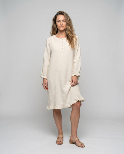 Damen lässiges Maxikleid mit Rüschendetails und Knopfleiste