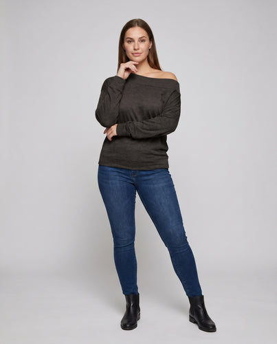 Damen lässiges Off-Shoulder-Oberteil mit weitem Schnitt und feiner Textur