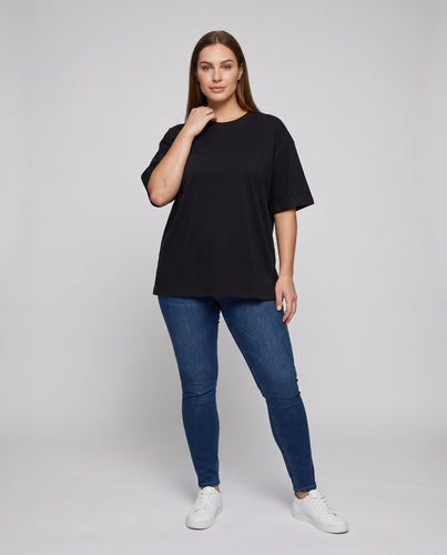 Damen lässiges oversized T-Shirt aus Baumwolle mit Rundhalsausschnitt