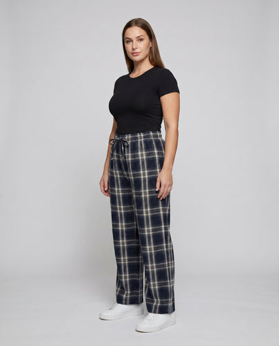 Damen lässiges Pyjama-Set mit Karomuster und hochwertigem Baumwollstoff