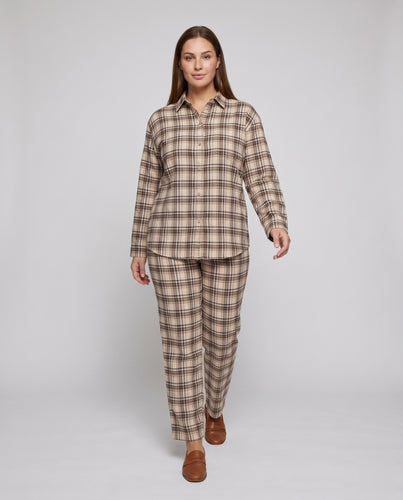 Damen lässiges Schlafanzug-Set aus atmungsaktiver Baumwolle mit Karo-Muster