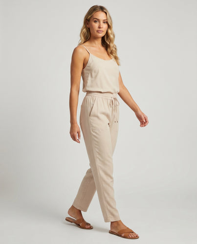 Damen lässiges Spaghetti-Top aus hochwertigem Leinen mit verschlusslosem Design