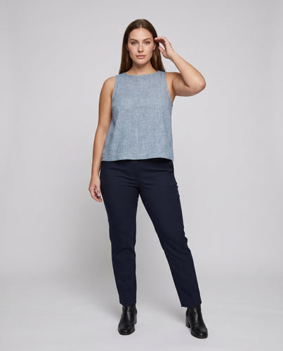 Damen Leinen-Top mit elegantem V-Ausschnitt und asymmetrischem Schnitt
