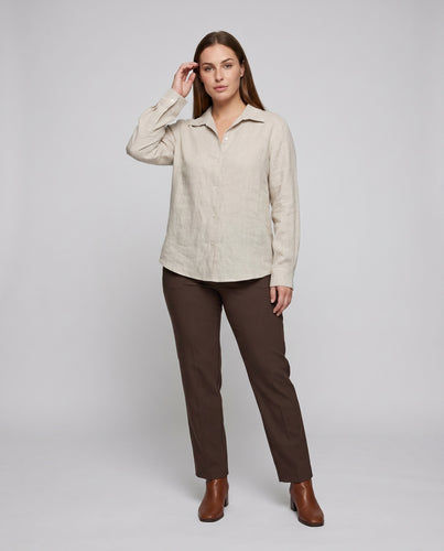 Damen luftige Leinenbluse mit eleganter Knopfleiste und lockerer Passform