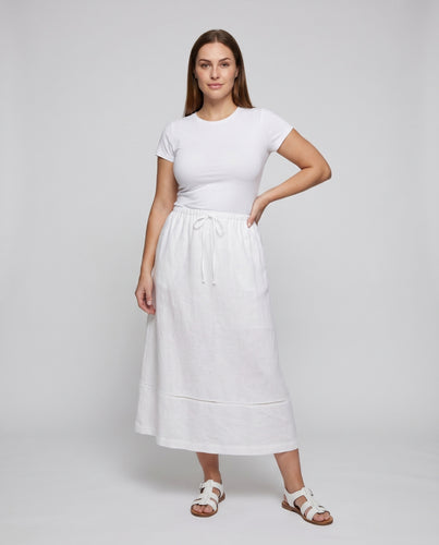 Damen luftiger Midirock aus feinem Leinen mit elastischem Bund