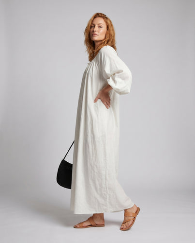 Damen luftiges Leinen-Maxikleid mit eleganten Rüschendetails