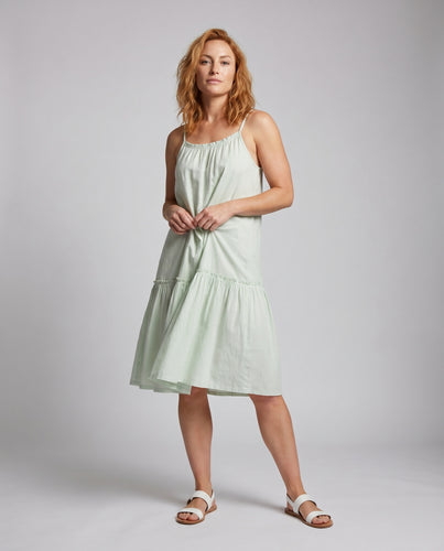 Damen luftiges Leinen-Maxikleid mit voluminösen Rüschendetails