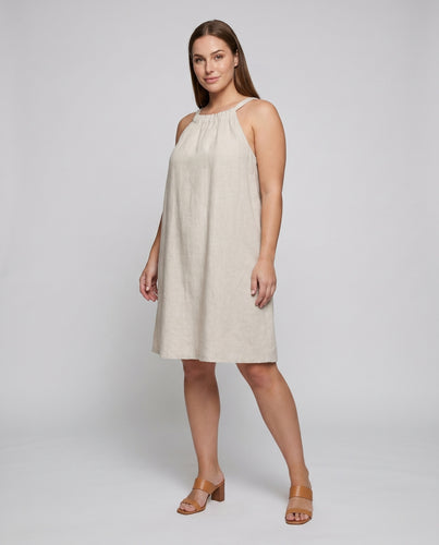 Damen luftiges Leinenkleid mit Rüschendetails
