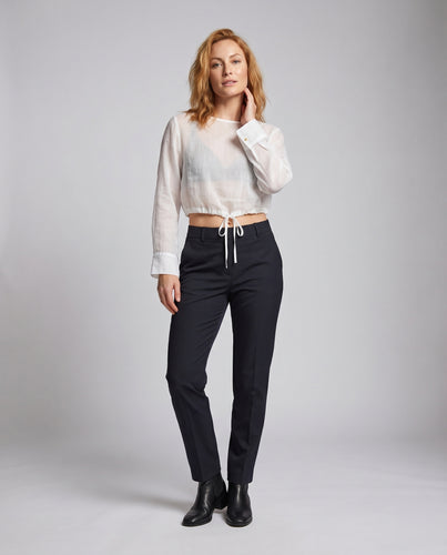 Damen luftiges Leinenoberteil mit weitem Schnitt und elegantem Stehkragen