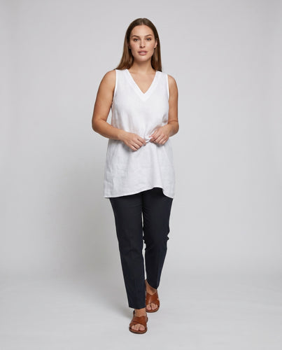 Damen luftiges V-Ausschnitt Leinen-Tunika