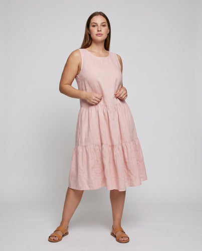 Damen Sommerliches Leinenkleid mit voluminösen Rüschendetails