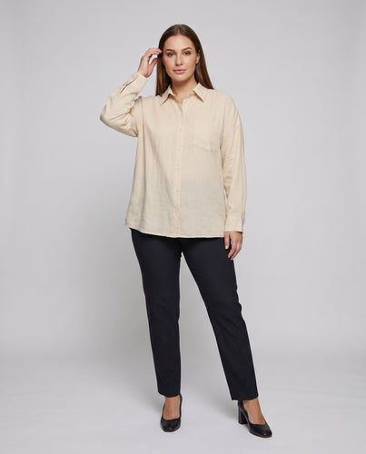 Damen transparente Leinenbluse mit Knopfleiste und elegantem Schnitt