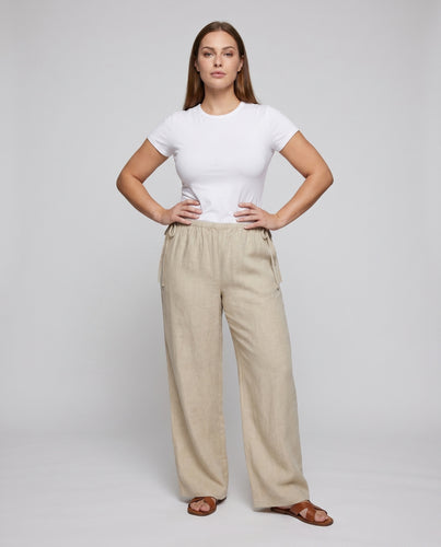 Damen weit geschnittene Sommerhose mit elastischem Bund und praktischen Taschen