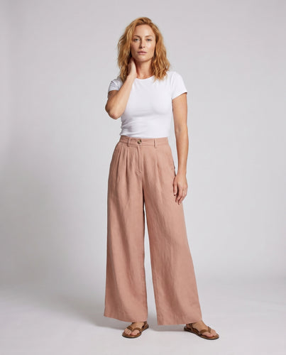 Damen Weite Leinenhose mit hoher Taille und seitlichen Taschen