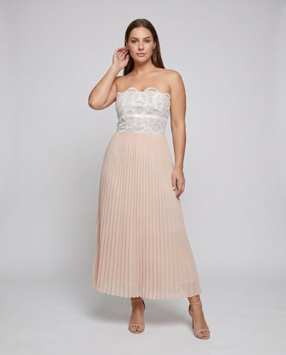 Damen Abendkleid mit elegantem Corsagenoberteil und plissiertem Rock EB