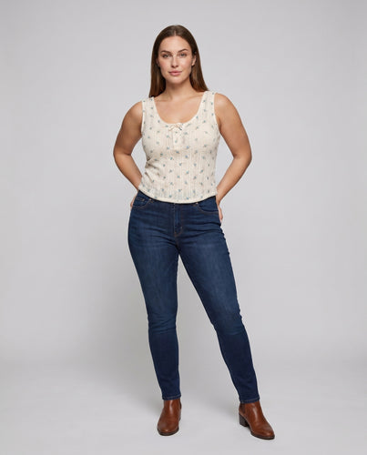 Damen ärmelloses Oberteil mit feinem Blumenmuster und taschenfreundlichem Design EB