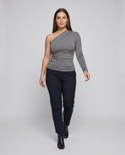Damen asymmetrisches Langarmshirt mit Raffung und lässigem Design EB