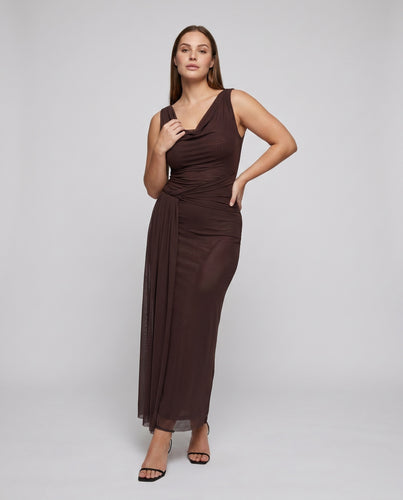 Damen Elegantes Maxikleid mit asymmetrischem Schnitt und fließendem Rock EB