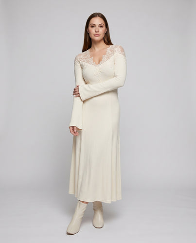 Damen Elegantes Maxikleid mit romantischem Spitzenkragen EB