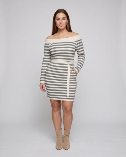 Damen Etuikleid mit Off-Shoulder-Ausschnitt und Taillengürtel EB