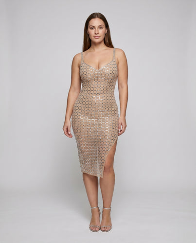 Damen Figurbetontes Abendkleid mit elegantem Karomuster EB