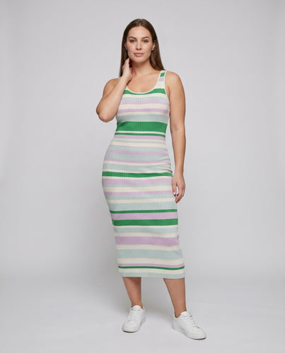 Damen figurbetontes Midi-Kleid mit ausgefallenem Streifenmuster EB