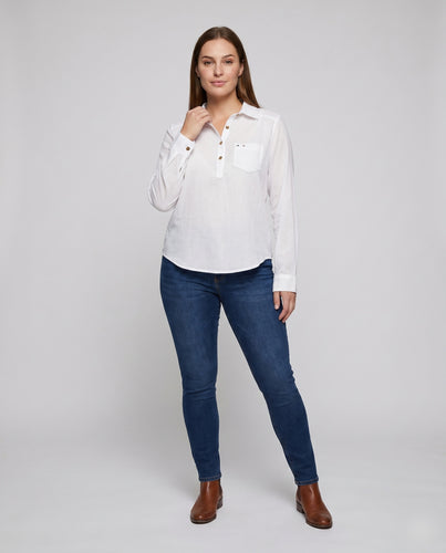 Damen Hemdbluse mit hochwertigem Baumwollstoff und glänzenden Knöpfen EB